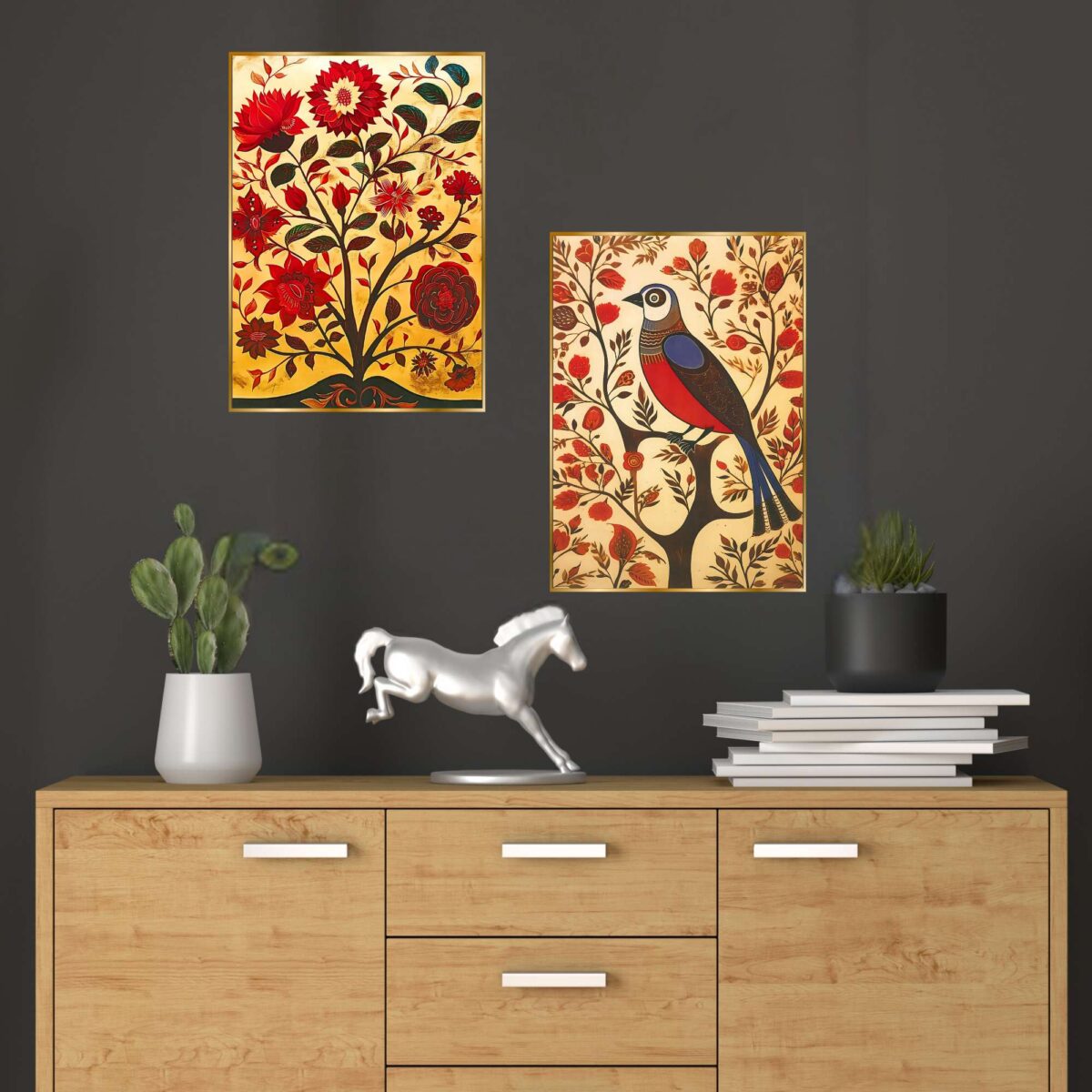 Set of Two Wall Paintings for Wall Dacoration Golden Framed Wall Paintings for Living Room & Bedroom Wall Art for Home Decoration & Office Wall Décor (14x11 inch CH-GD2-13)